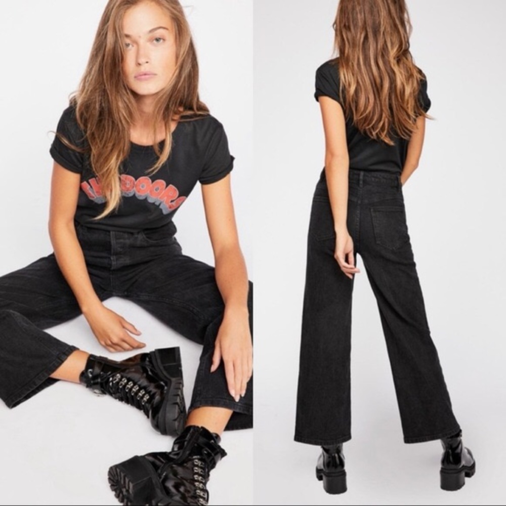 NWT Free People 25 black high waisted Wide Leg